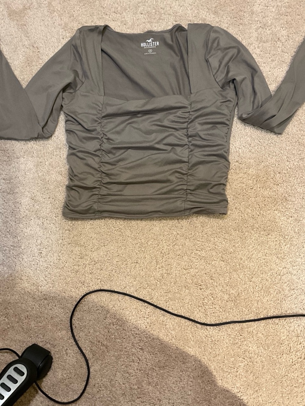 Hollister Olive Ruched Square Neck Long-Sleeve Crop Top